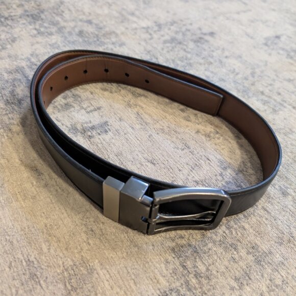 Reaction Kenneth Cole Reverseable Black BROWN Leather Dress Belt - Men's Size 34 - Picture 1 of 6